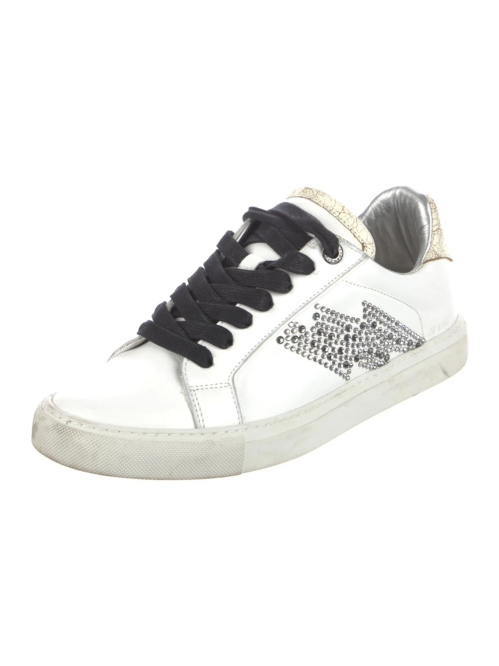Zadig & Voltaire white leather bolt  embellished sneakers